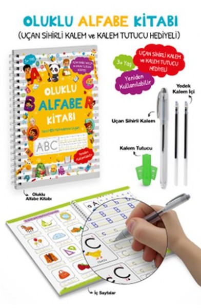 Oluklu Alfabe Kitabı / Uçan Sihirli Kalem ve Kalem Tutucu Hediyeli - 3+