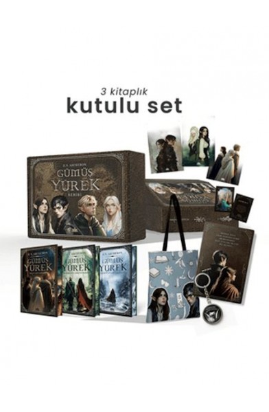 Gümüş Yürek Serisi - Üç Kitaplık Hediyeli Yan Boyamalı Kutu